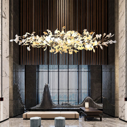 Gingko Chandelier Style K Model B linear horizontal drop 98.4 inch boutique hotel lobby hospitality commercial statement mid century modern botanical warm ambient lifestyle interior