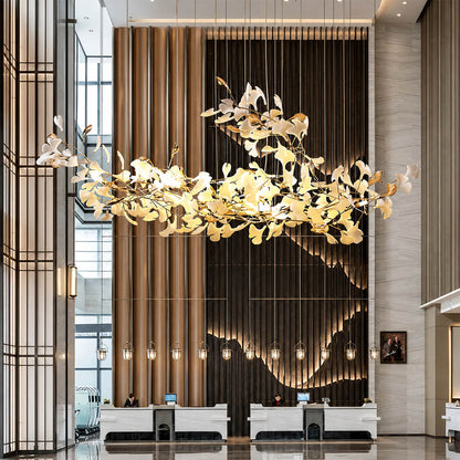 Gingko Chandelier Style K Model B linear horizontal drop 98.4 inch boutique hotel lobby hospitality commercial statement mid century modern botanical warm ambient lifestyle interior
