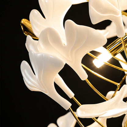 Gingko Chandelier Style L single ceramic hand glazed porcelain ginkgo leaf ivory white matte finish botanical detail close up craftsmanship