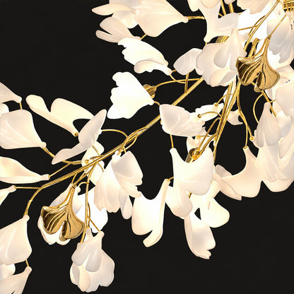 Gingko Chandelier Style L single ceramic hand glazed porcelain ginkgo leaf ivory white matte finish botanical detail close up craftsmanship
