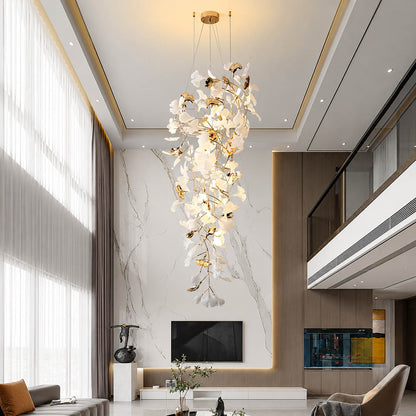 Gingko Chandelier Style L Model B round vertical 31.5 inch modern living room walnut credenza seating group statement mid century botanical warm ambient lifestyle interior