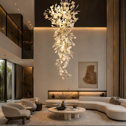 Gingko Chandelier Style L Model B round vertical XL boutique hotel lobby hospitality commercial statement mid century modern botanical warm ambient lifestyle interior
