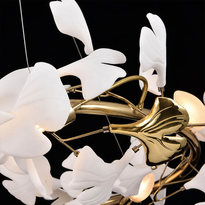 Gingko Chandelier Style M patient handcrafted ceramic ginkgo leaves individual variations artisan atelier detail close up authentic