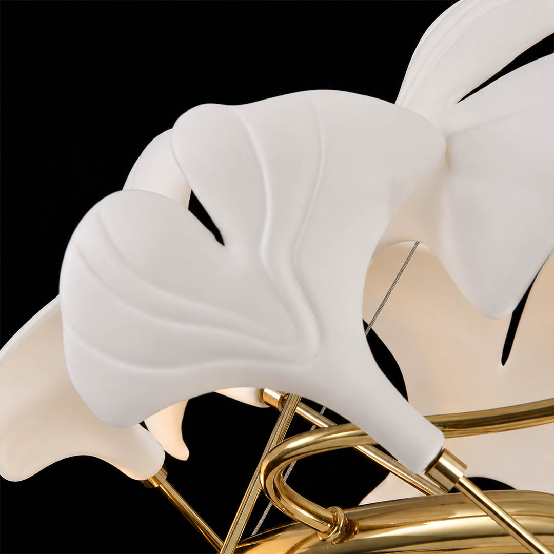 Gingko Chandelier Style M hand glazed porcelain flawless glossy finish consistent artisan craftsmanship detail close up premium