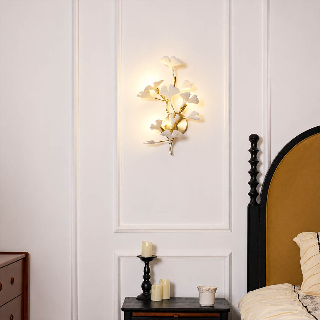 Gingko Sonia wall lamp pair matched bedside primary bedroom king bed nightstand alternative mid century art deco warm ambient lifestyle interior