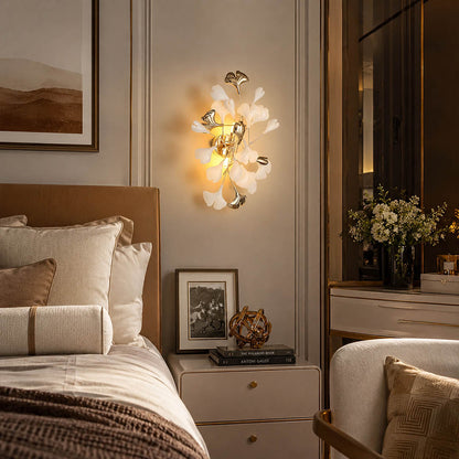 Gingko Sonia wall lamp pair matched bedside primary bedroom king bed nightstand alternative mid century art deco warm ambient lifestyle interior