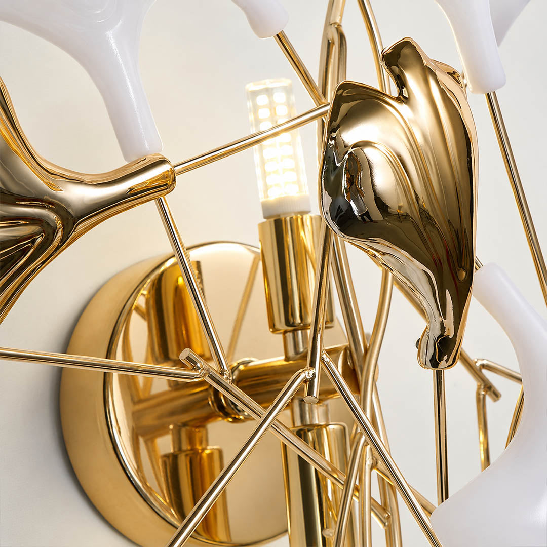 Gingko Sonia gold metal branches polished mid century art deco organic tree structure architectural detail close up