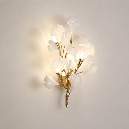 Gingko Sonia wall lamp illuminated warm G9 evening ambient glow wall wash sculptural shadow atmospheric detail close up