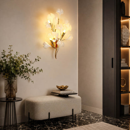 Gingko Sonia wall lamp foyer entryway console statement mid century modern welcoming warm ambient lifestyle interior