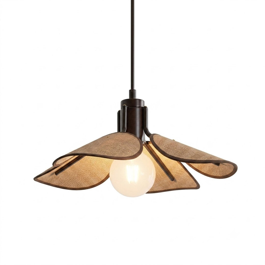 Givora handwoven fabric pendant light Light Brown natural wood ring Wabi Sabi Scandinavian 20 inch round bar white background