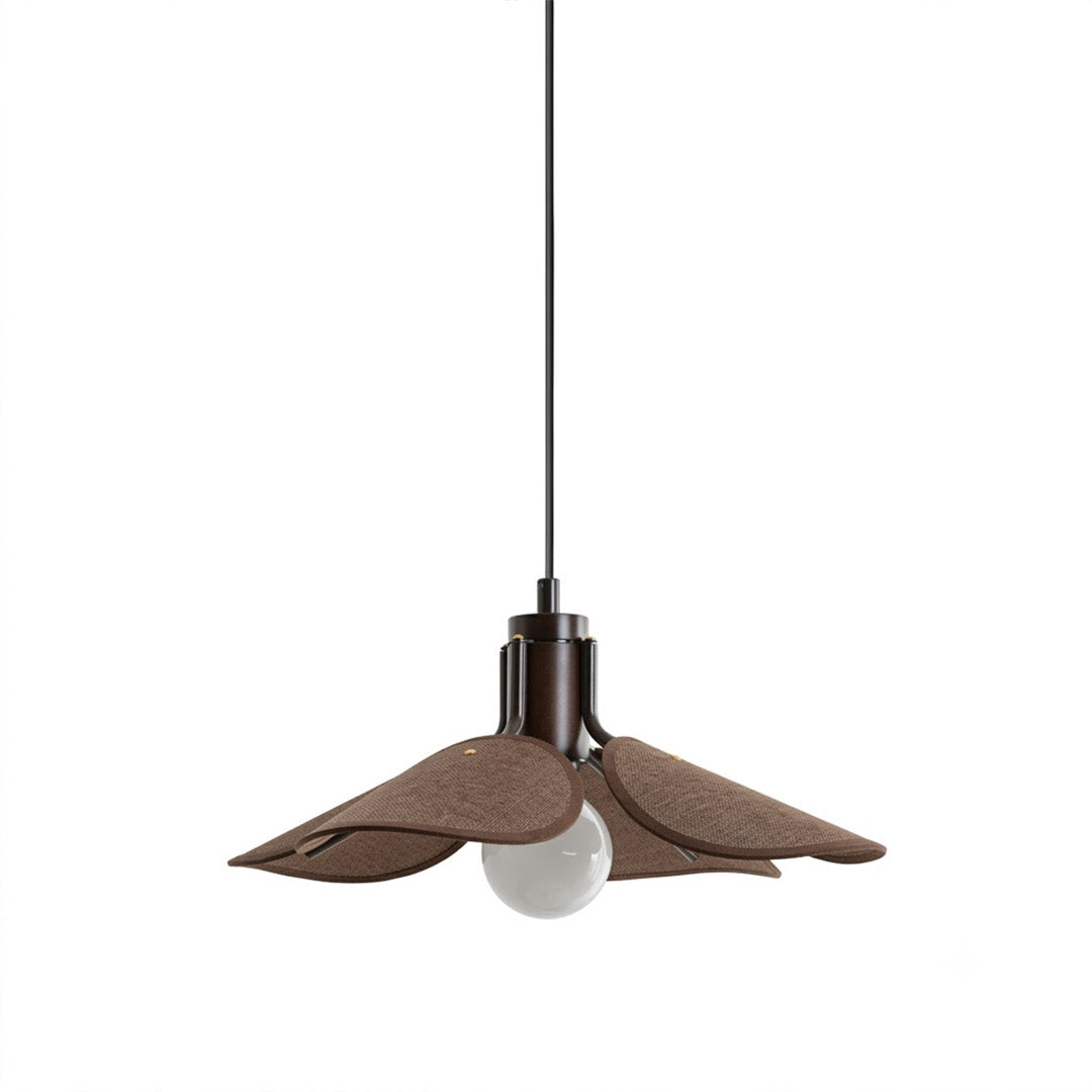 Givora handwoven fabric pendant light Dark Brown natural wood ring Wabi Sabi Retro Scandinavian 20 inch round bar white background
