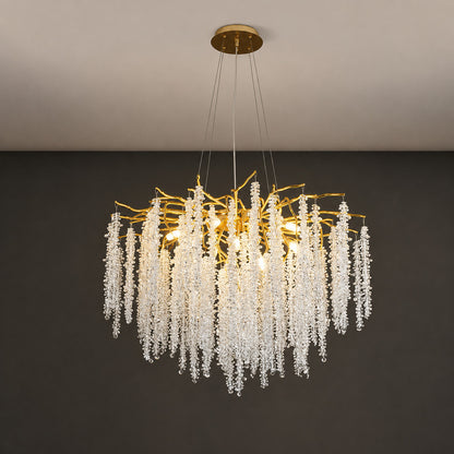 Round 31.5-inch Glicine crystal chandelier with ten lights as a living room centerpiece