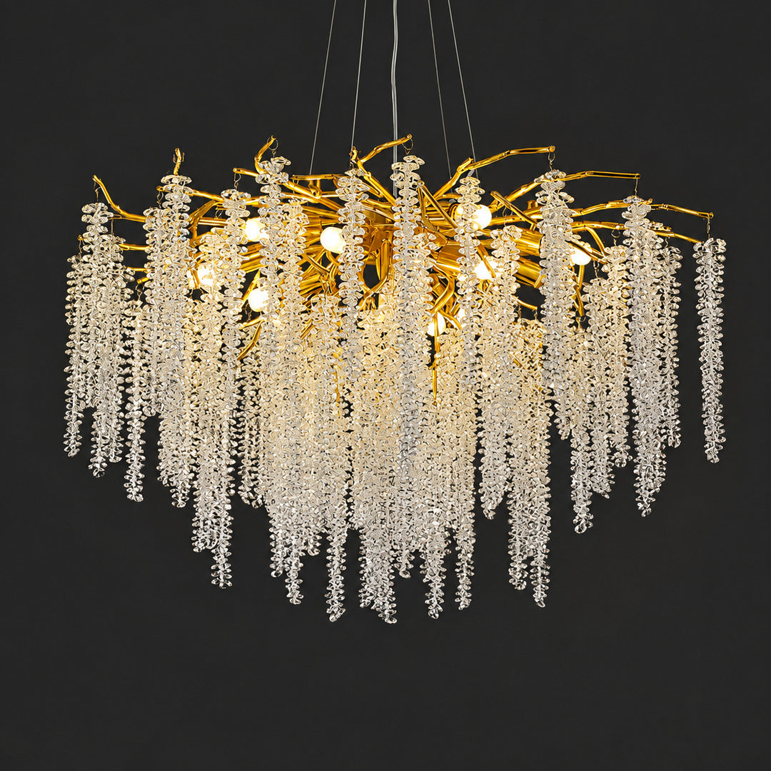 Round 23.6-inch Glicine crystal chandelier with eight lights in a cozy dining nook