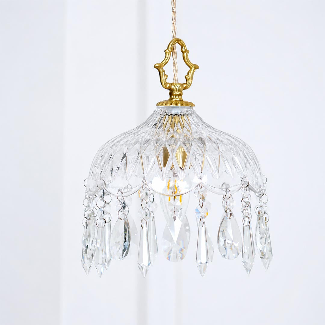 Goldie vintage brass bowl pendant light Edison filament bulb clear glass shade white background