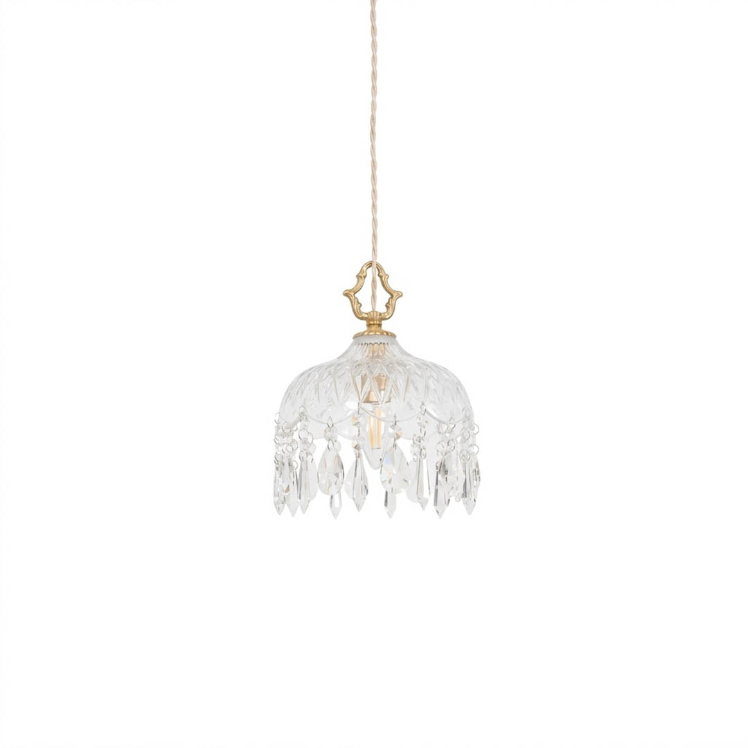 Goldie vintage brass bowl pendant light Edison filament bulb clear glass shade white background