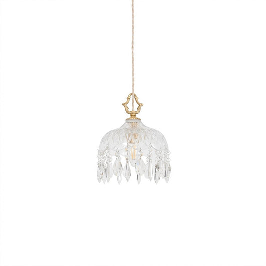 Goldie vintage brass bowl pendant light Edison filament bulb clear glass shade white background