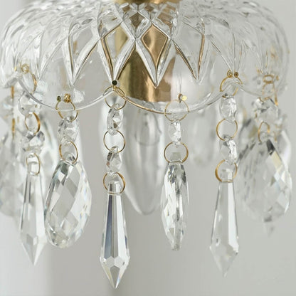 Goldie solid brass canopy clear crystal glass bowl shade detail close up vintage filament