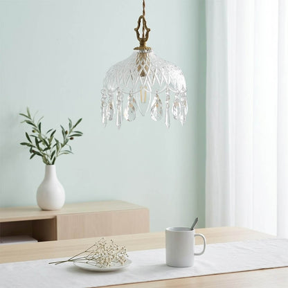 Goldie mid century modern dining room brass pendant clear glass warm interior