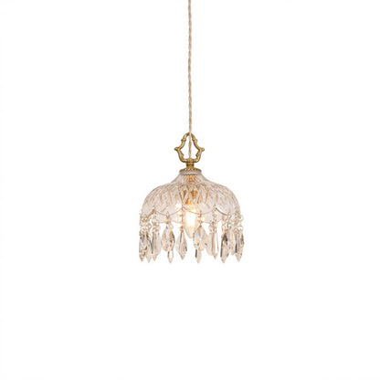 Goldie vintage brass bowl pendant light Edison filament bulb clear glass shade white background