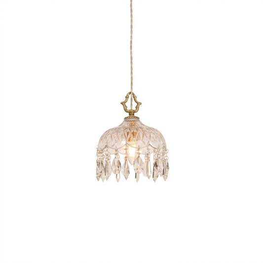Goldie vintage brass bowl pendant light Edison filament bulb clear glass shade white background