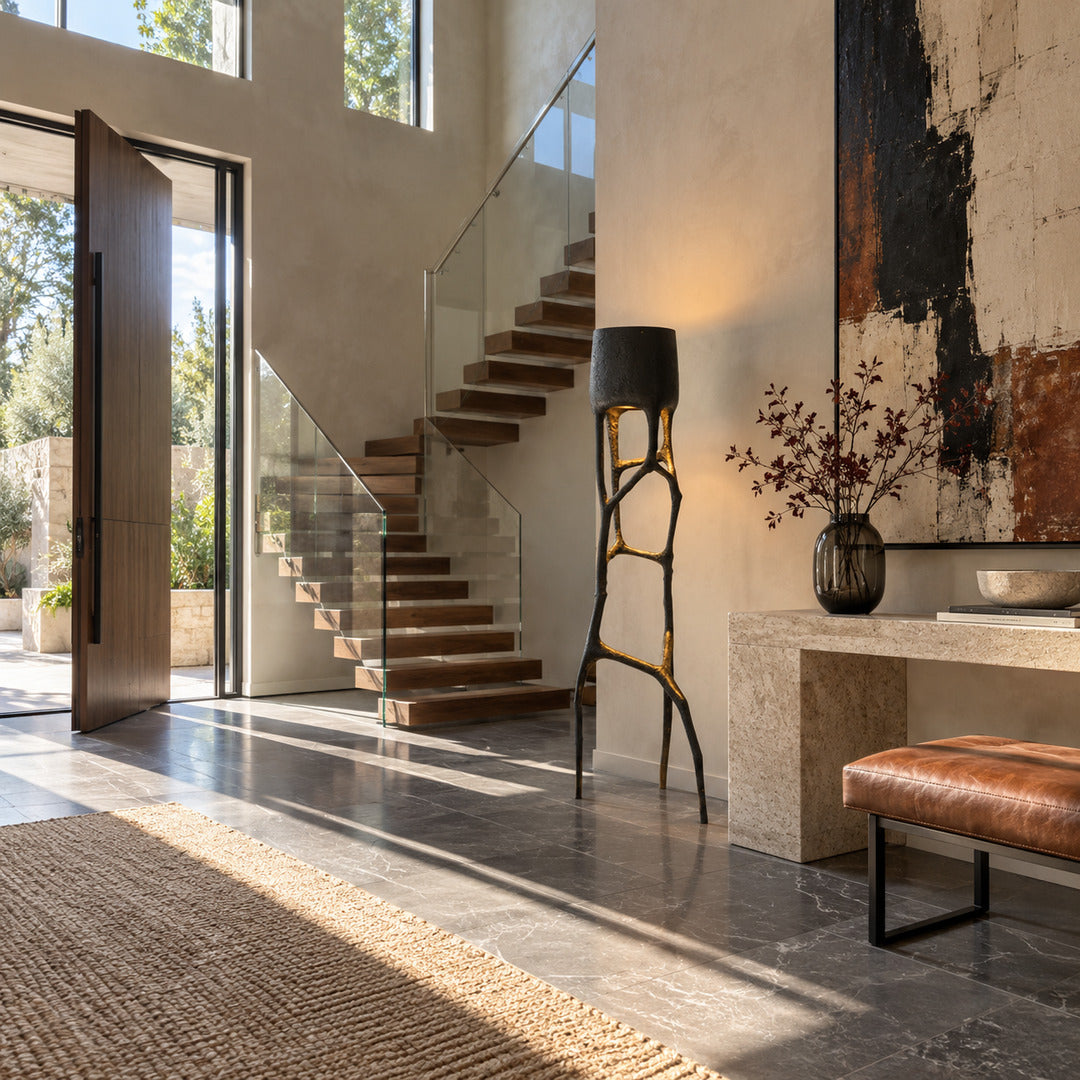 Gotica sculpture floor lamp welcoming guests with a dramatic sculptural silhouette in an entryway