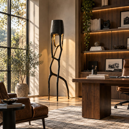 Gotica sculpture floor lamp adding an avant-garde artistic touch to a home office corner
