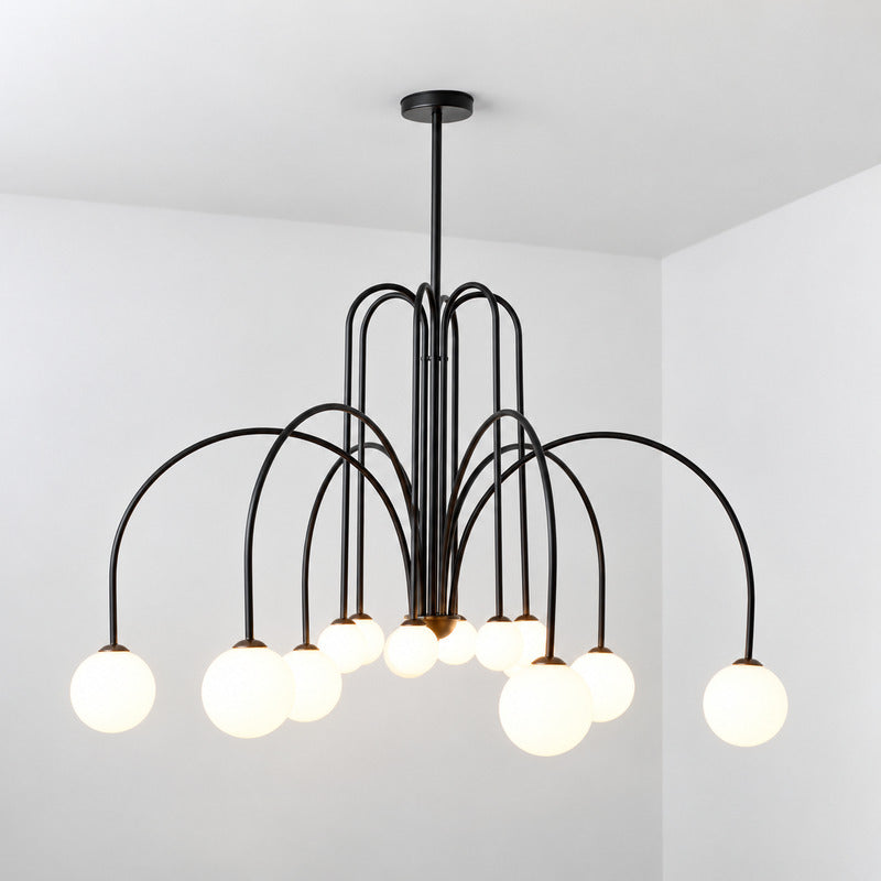 Twelve-head black Gran Finale glass chandelier as a grand cluster in a double-height foyer