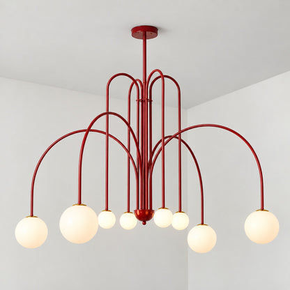 Eight-head bright red Gran Finale glass chandelier as a dramatic statement in an open space