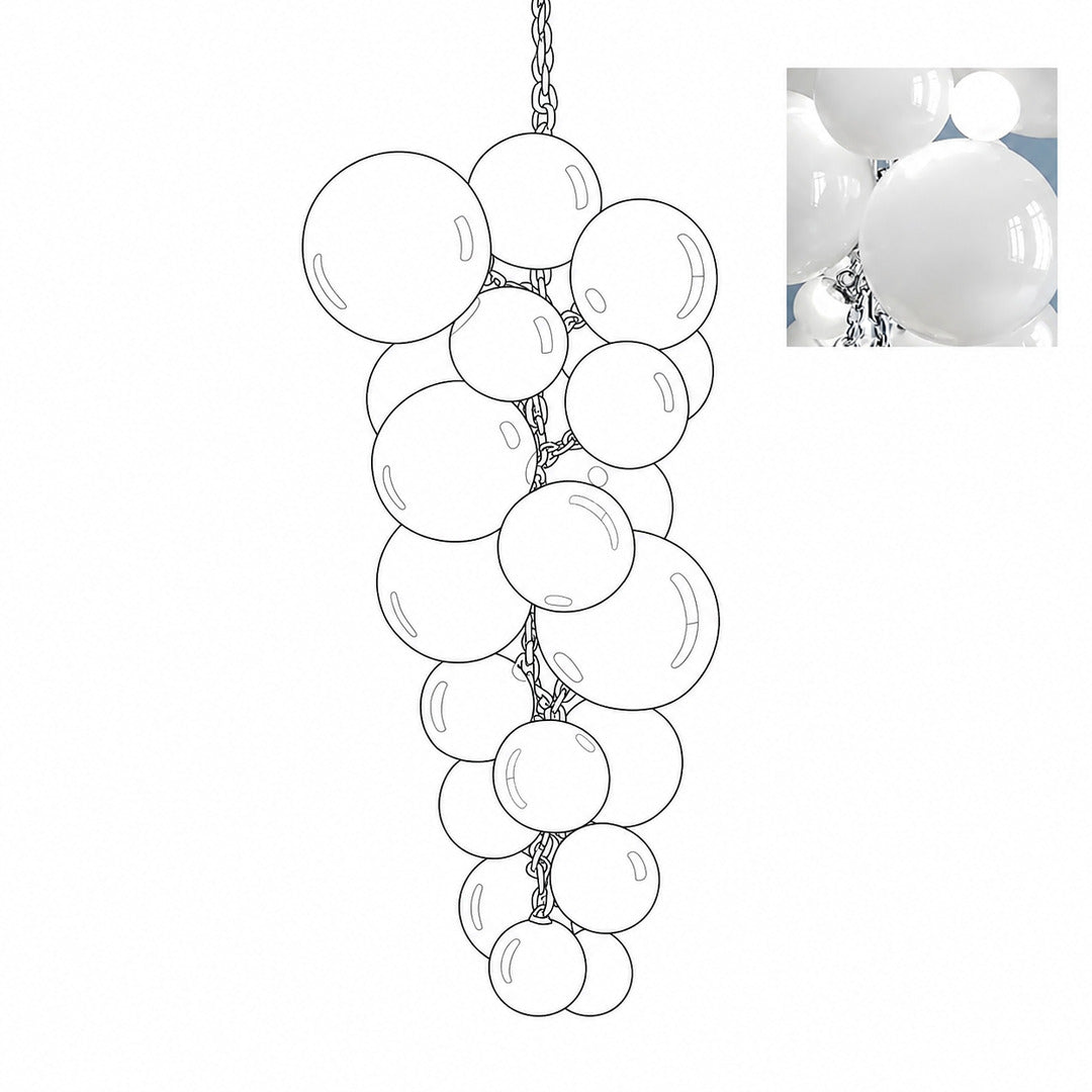 Tall 59.1-inch white Grappolo glass chandelier cascading in a double-height foyer