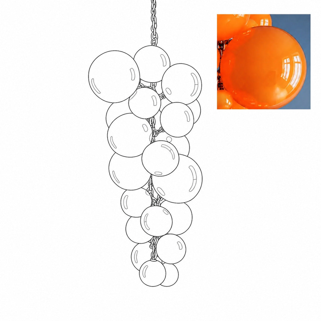 Tall 59.1-inch orange Grappolo glass chandelier as a dramatic statement in a stairwell