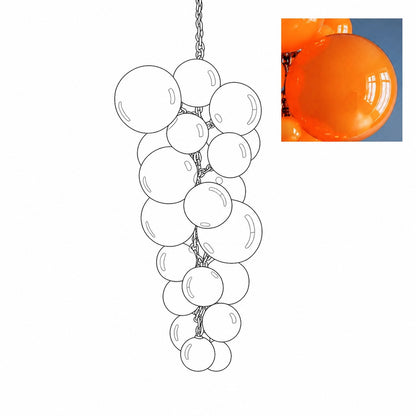 Tall 59.1-inch orange Grappolo glass chandelier as a dramatic statement in a stairwell