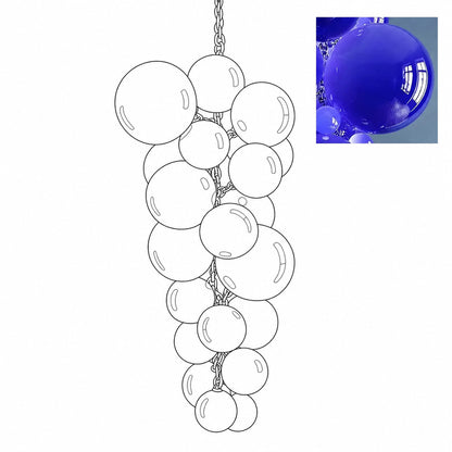 Tall 59.1-inch blue Grappolo glass chandelier as a bold vertical accent in an open stairwell