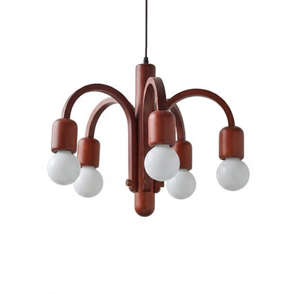 Hadley walnut wood chandelier Model B asymmetric sculptural arrangement solid hardwood mid century retro 19 inch white background