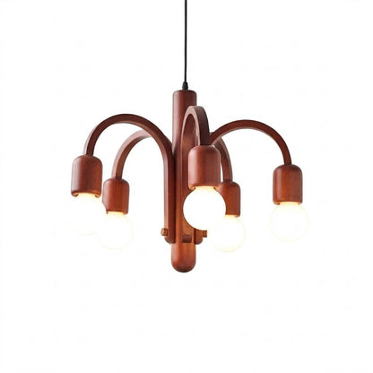 Hadley walnut wood chandelier Model B asymmetric sculptural arrangement solid hardwood mid century retro 19 inch white background