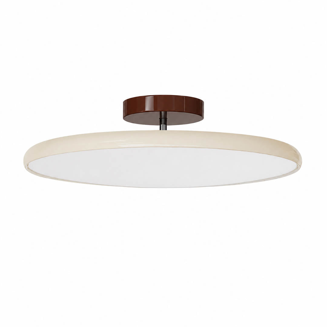 Halden swivel slim LED flush mount ceiling light Cream warm ivory shade terracotta canopy modern minimalist Scandinavian white background