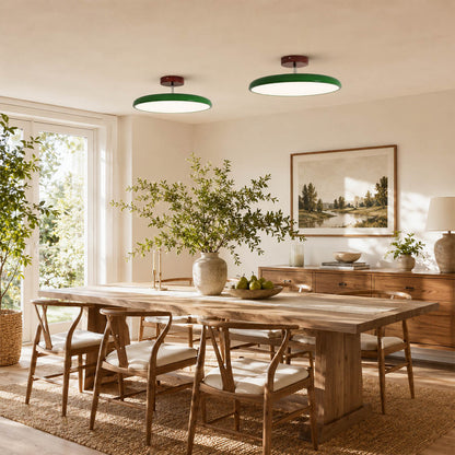 Halden Cream slim flush mount dining room modern Scandinavian clean Earthy warm glow terracotta canopy interior lifestyle