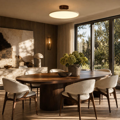 Halden Cream slim flush mount dining room modern Scandinavian clean Earthy warm glow terracotta canopy interior lifestyle