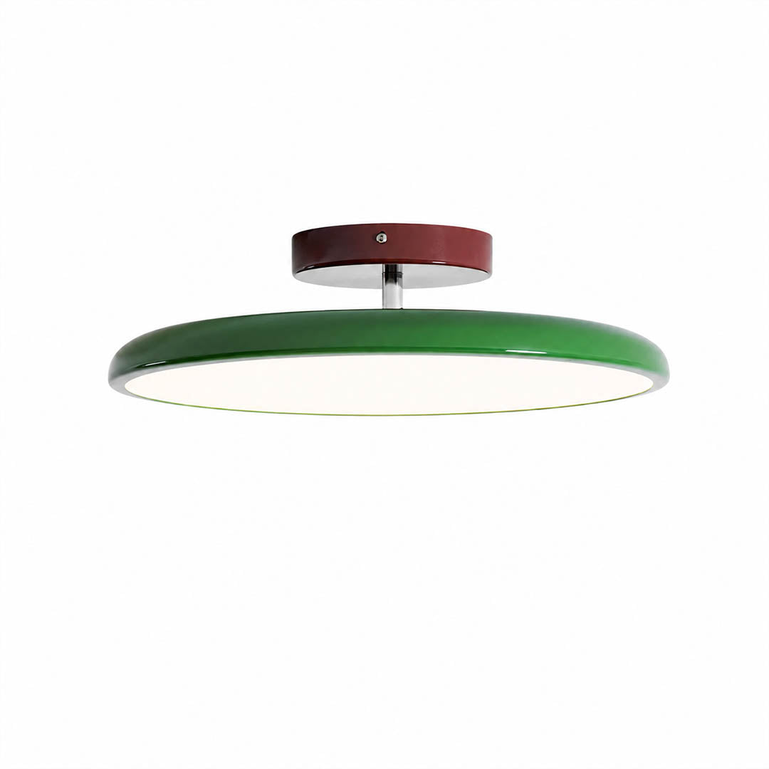 Halden swivel slim LED flush mount ceiling light Sage Green muted olive shade terracotta canopy modern Earthy Cottagecore white background