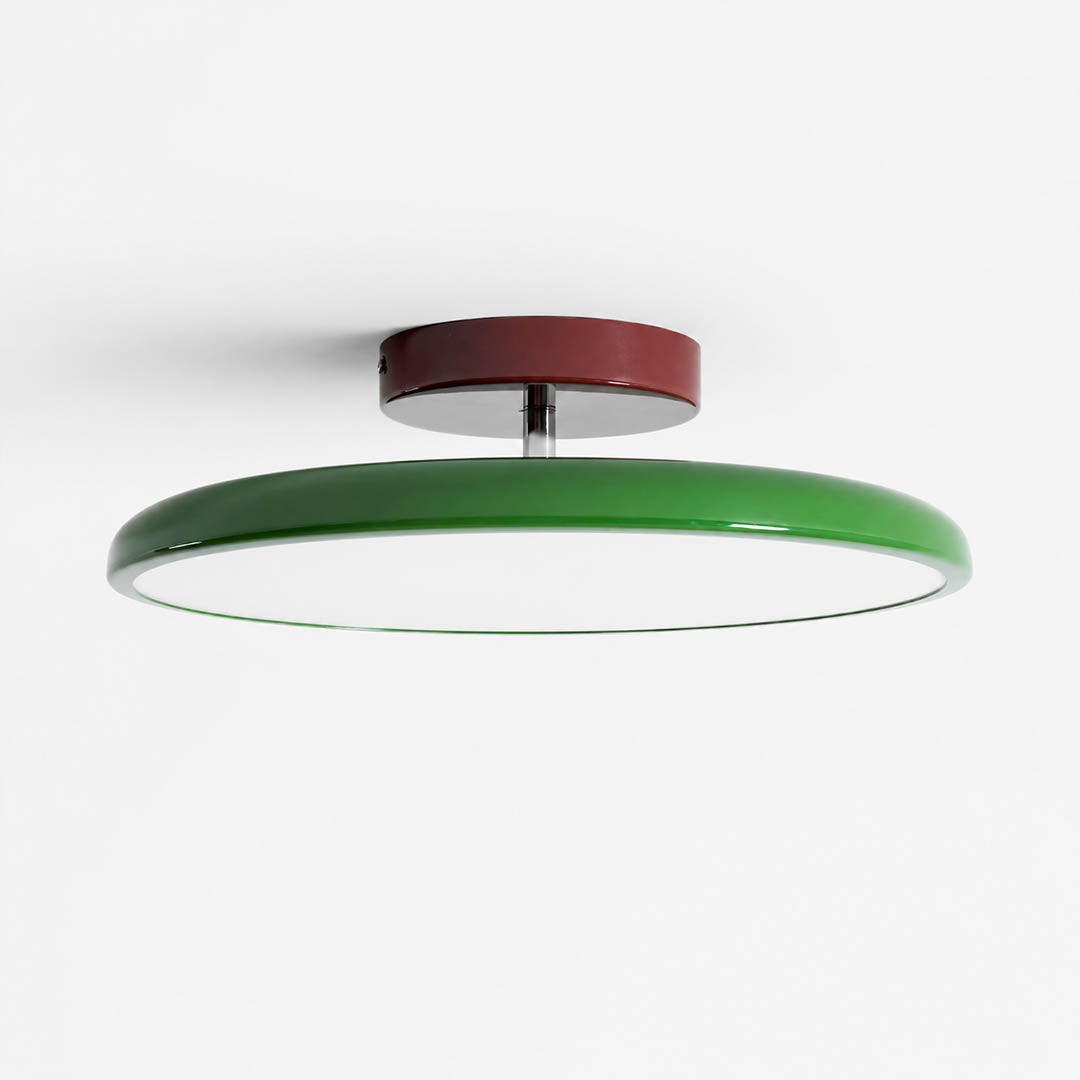 Halden swivel slim LED flush mount ceiling light Sage Green muted olive shade terracotta canopy modern Earthy Cottagecore white background