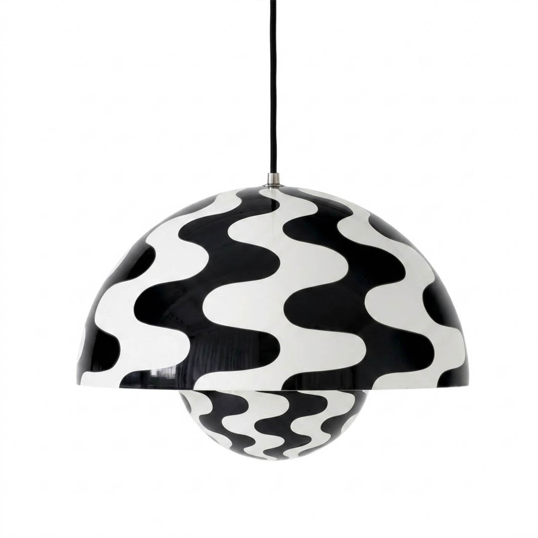Halo pendant light  metal dome mid century modern hanging lamp white background