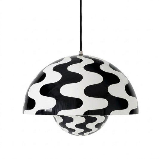 Halo pendant light  metal dome mid century modern hanging lamp white background