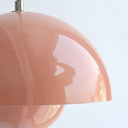 Halo pendant light two facing half sphere metal dome shape detail close up