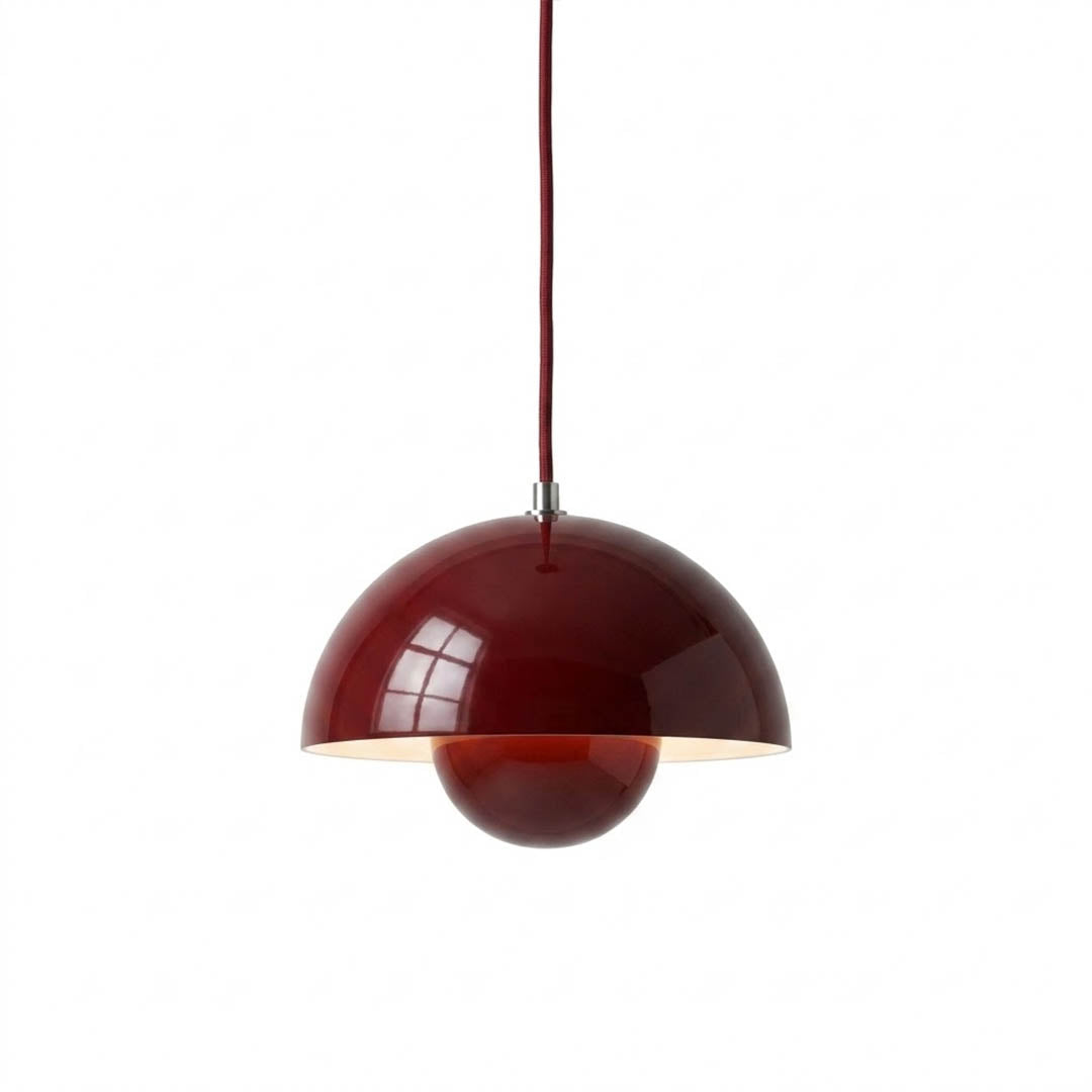 Halo pendant light metal dome mid century modern hanging lamp white background