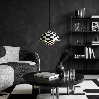 Halo pendant lights three in a row above kitchen island mid century modern interior