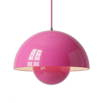 Halo pendant light metal dome mid century modern hanging lamp white background