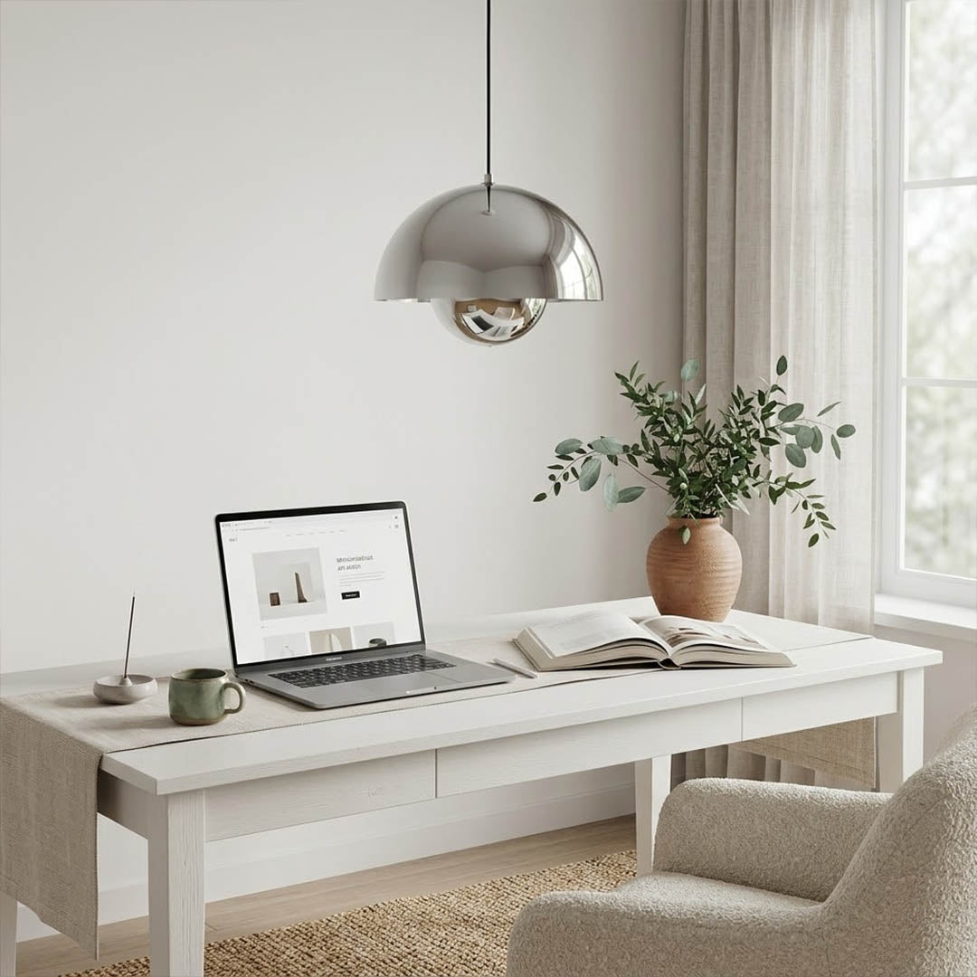 Halo pendant lights three in a row above kitchen island mid century modern interior