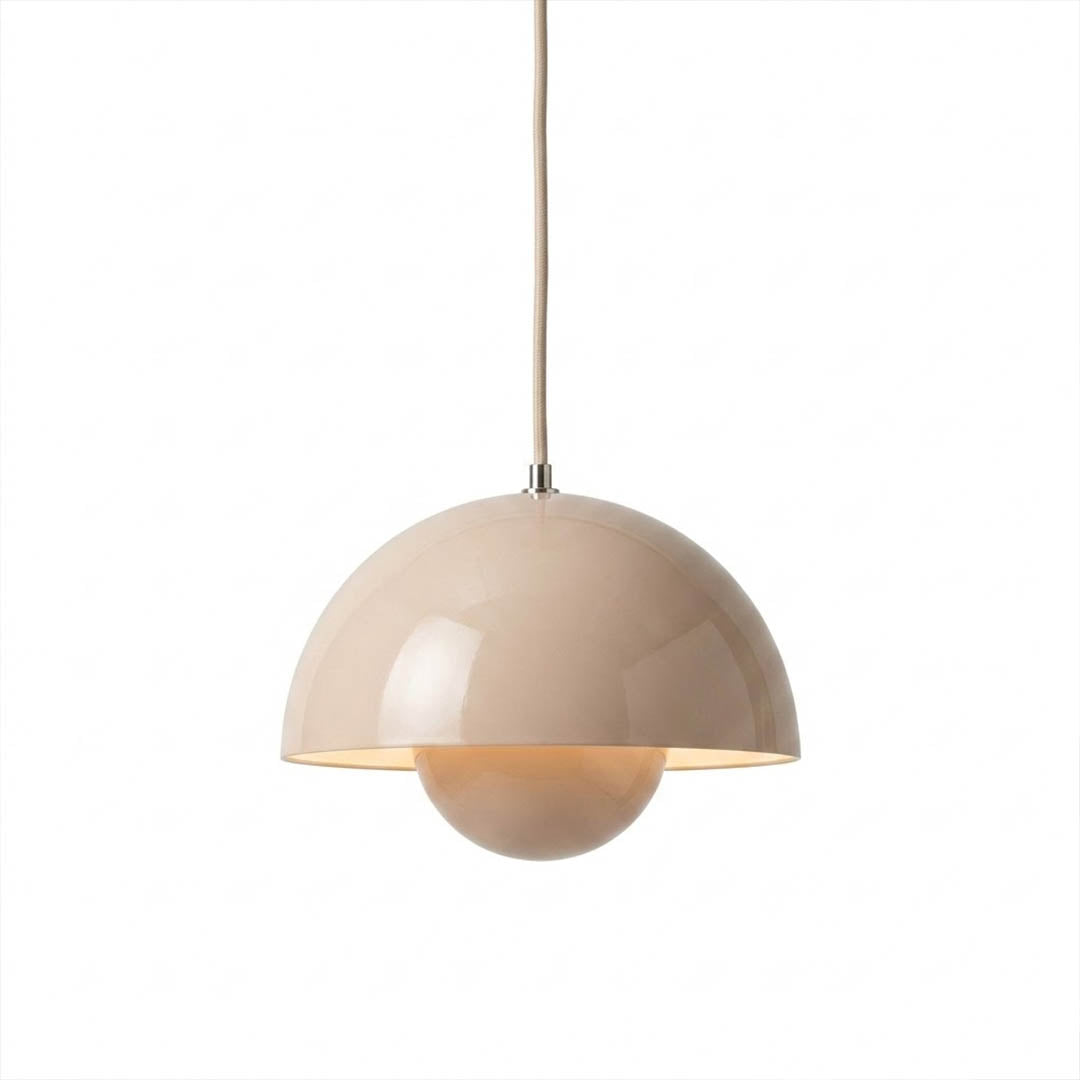 Halo pendant light metal dome mid century modern hanging lamp white background