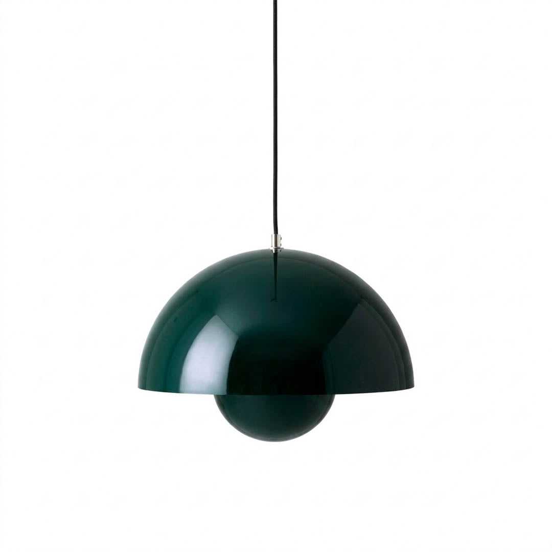 Halo pendant light metal dome mid century modern hanging lamp white background