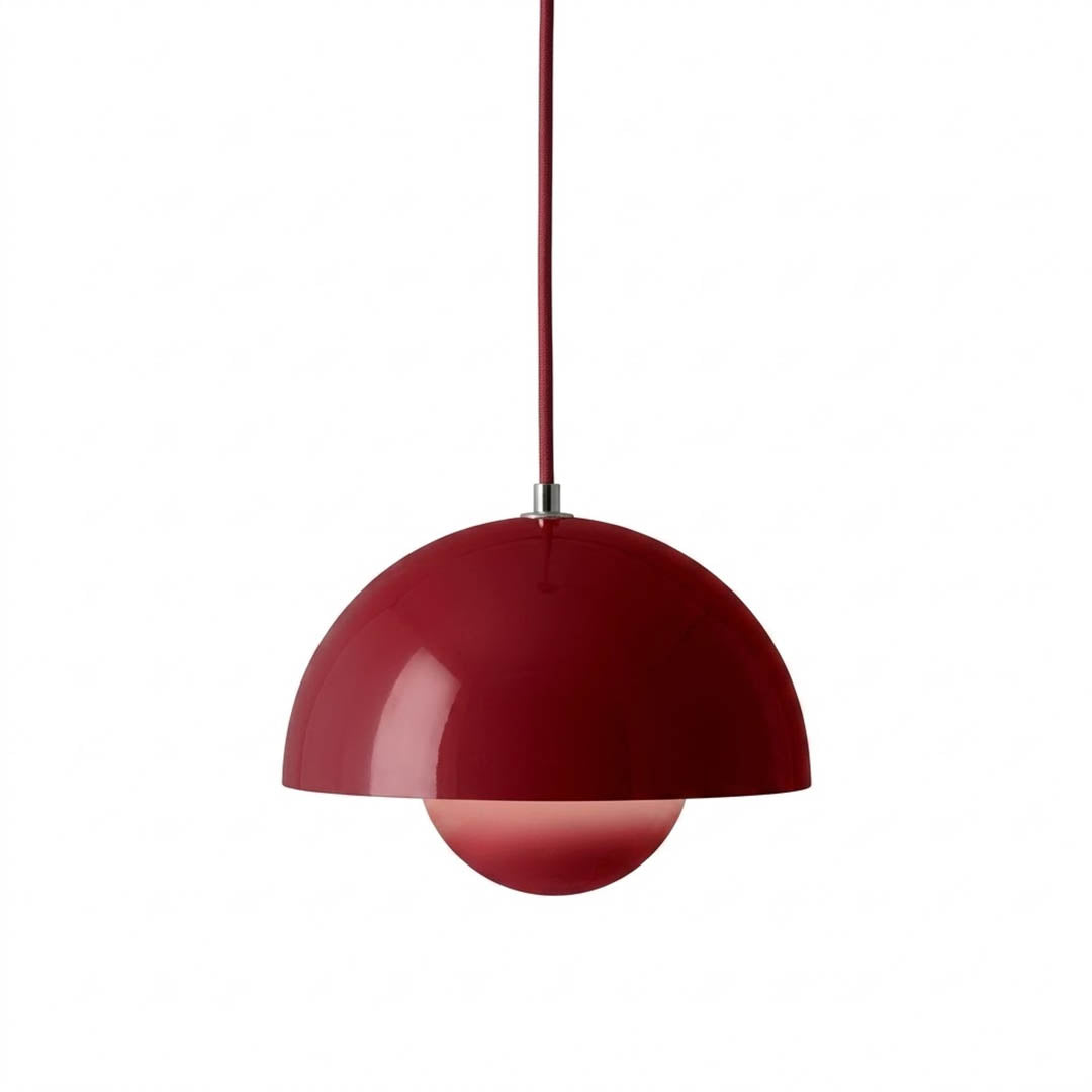 Halo pendant light metal dome mid century modern hanging lamp white background