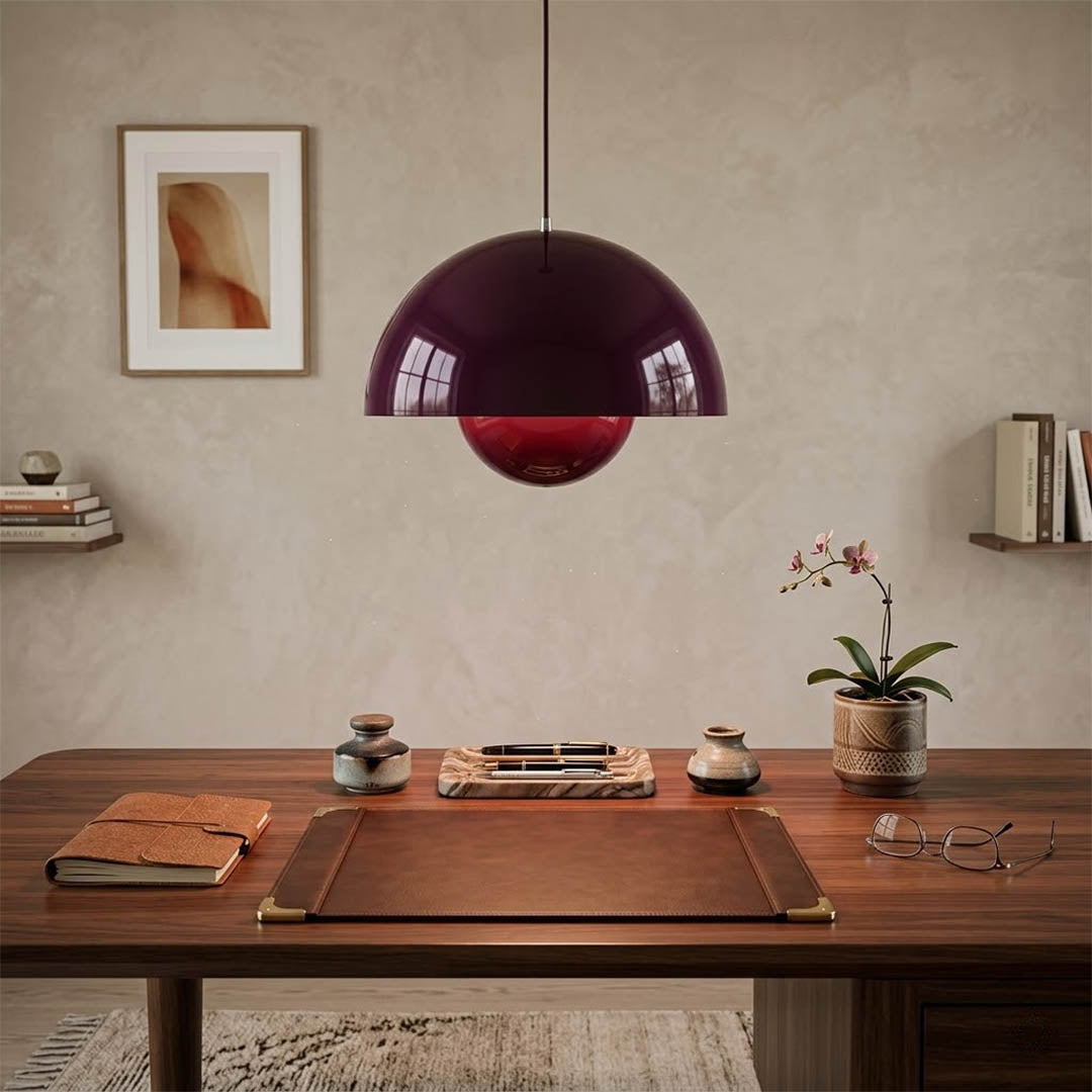 Halo pendant lights three in a row above kitchen island mid century modern interior